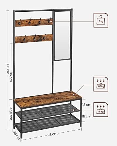 Vasagle Coat Rack Stand, Industrial, Rustic Brown och Svart