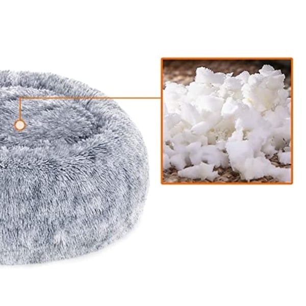 Hundbädd, Munkkattbädd, Fluffig Lugnande Husdjursbädd med Avtagbart, Tvättbart Lock, Mjuk Lång Plysch, 70 Cm, Grå