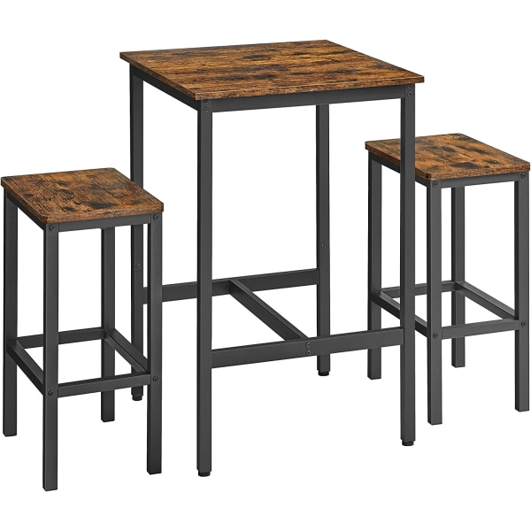 VASAGLE baaripöytä baarituolisarjalla, ruokapöytä ja 2 tuolia, vintage ruskea/musta