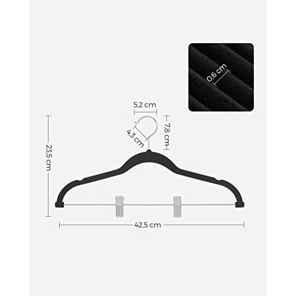 Songmics-housuhousut, 12 samettihousua säädettävillä pidikkeillä, pituus 42,5 cm, musta