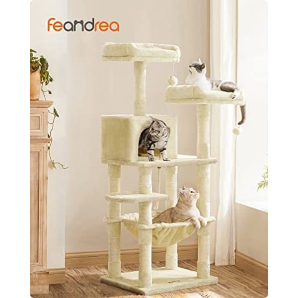 Feandrea kattetræ, stabilt kradsetræ, 2 plys udsigtsplatforme, 143 cm, beige