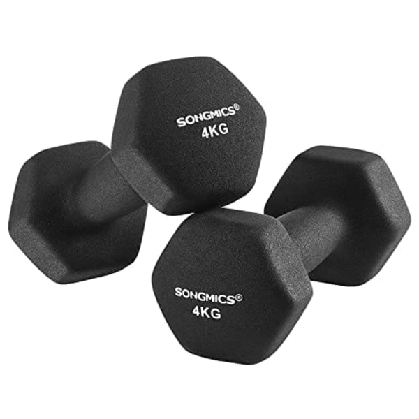 Songmics 2 håndvægte, 2 x 4 kg, neopren håndvægte, glidende greb, sort