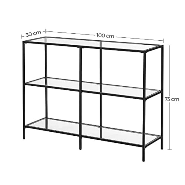 Vasagle Console Table, soffbord med 3 hyllor, härdat glashylla, svart