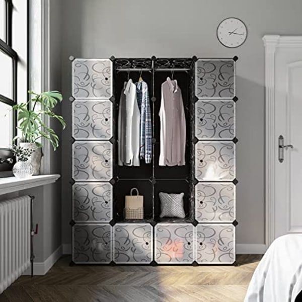 SONGMICS Garderobeskab med 2 tøjstænger 180 x 145 x 37 cm Sort, 143 x 178 x 36 cm