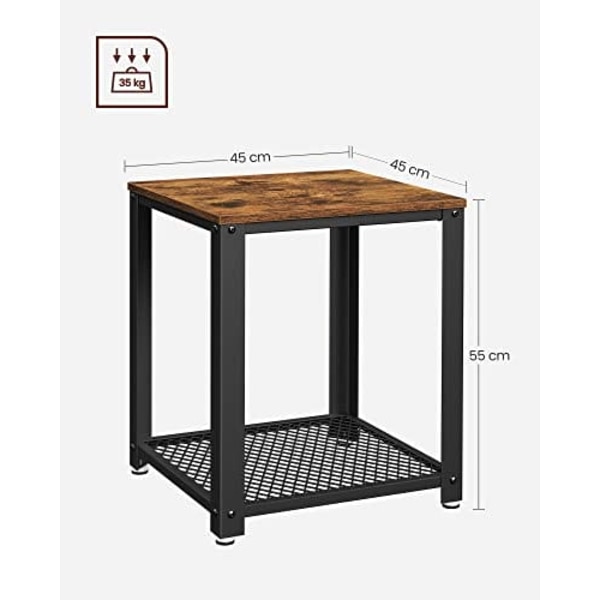 Vasagle sidebord, industrielt endebord, sofabord, med metalram, let at samle, brun og sort