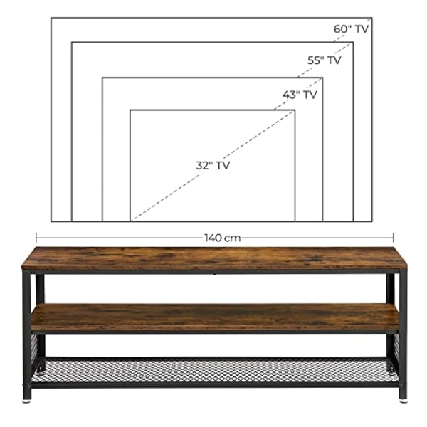 VASAGLE teollisuus-TV-teline 60 tuuman näyttökokoon asti, TV-kaappi, rustiikki ruskea