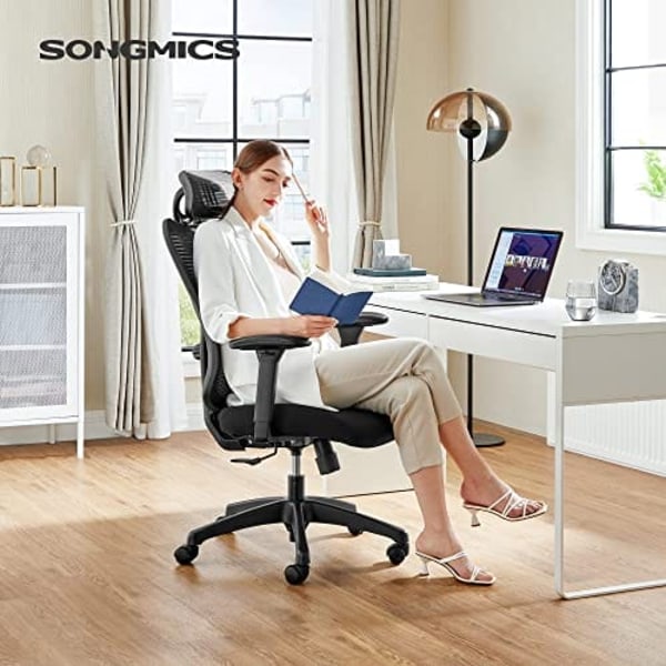 SONGMICS kontorstol, ergonomisk skrivebordsstol, computerstol, meshstol, sort