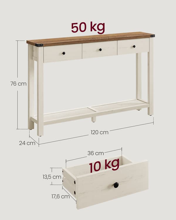 Konsolbord, Sidobord, Smalt Soffbord, Lantlig Stil