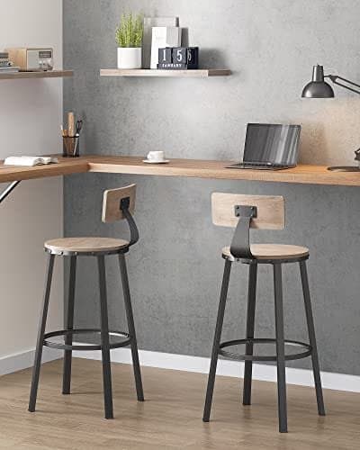 VASAGLE Køkkenstole med metalstel, Siddehøjde 73,2 cm, Greige Sort