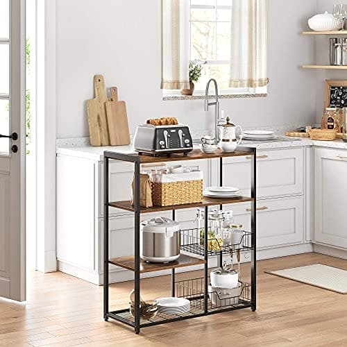 VASAGLE Baker's Rack, keittiösaari 2 metallikorilla, rustiikkiruskea