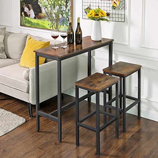 Vasagle, lille rektangulært køkkenbord, stålramme, 100 x 40 x 90 cm, rustikbrun og sort