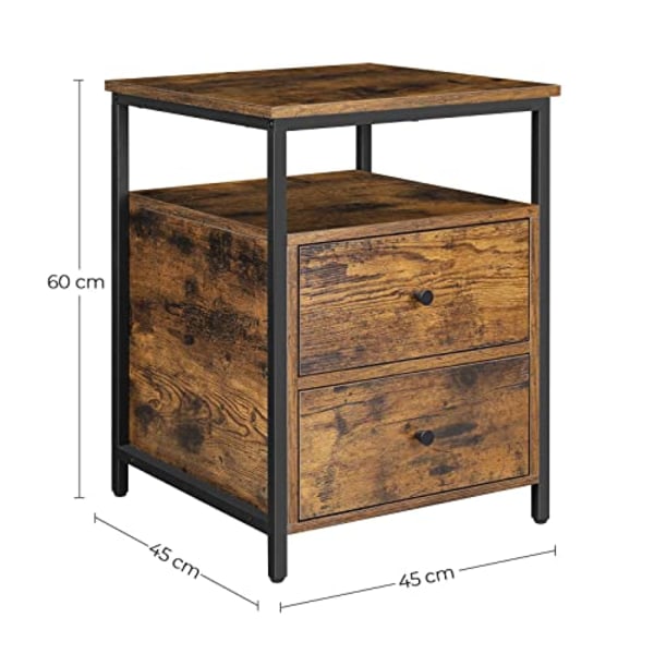 VASAGLE yöpöytä, yöpöytä, sivupöytä, 45 x 45 x 60 cm, rustiikki ruskea ja musta