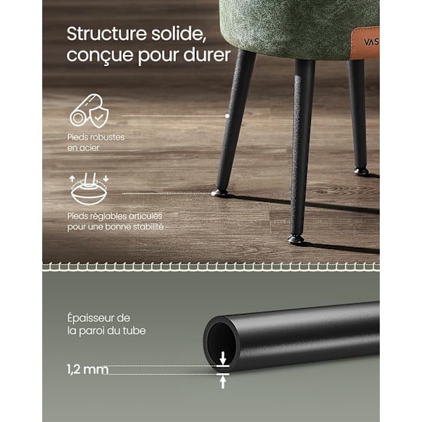VASAGLE Säilytysosmani, Meikkipöydän jakkara, PU ompeleilla, Forest Green