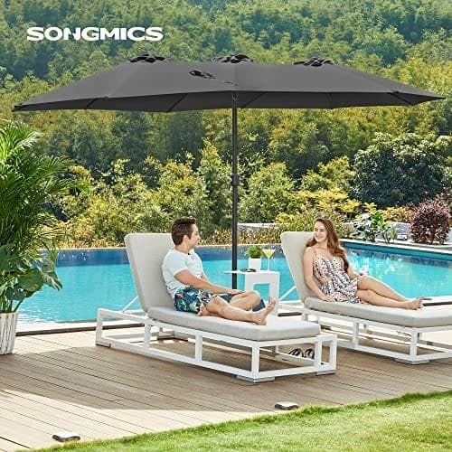 SONGMICS 460 x 270 cm Dubbelsidigt parasollparaply, extra stort, grått