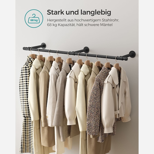 Songmics Väggmonterade kläder Rail 30,4 x 170 x 7 cm 68 kg svart