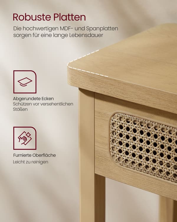 Konsolbord Til Entré, Smalt Sofabord Til Stue, Boho-stil, Eg Beige