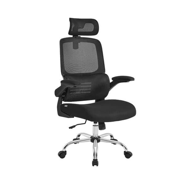 Kontorstol, skrivebordsstol, ergonomisk, sammenklappelige armlæn, højt ryglæn, blæksort