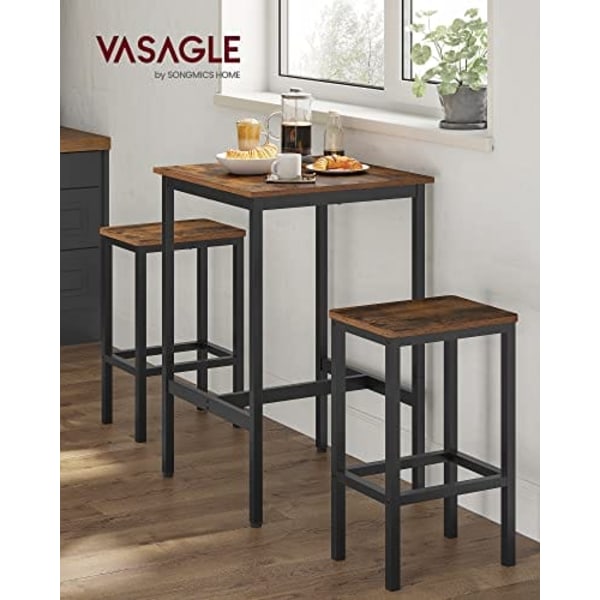 Vasagle morgenmadsbar, firkantet højt barbord, stålramme, 60 x 60 x 90 cm, brun og sort