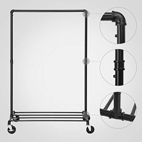 Songmics Heavy Duty Metal Tøjstativ på hjul, holder 90 kg, sort