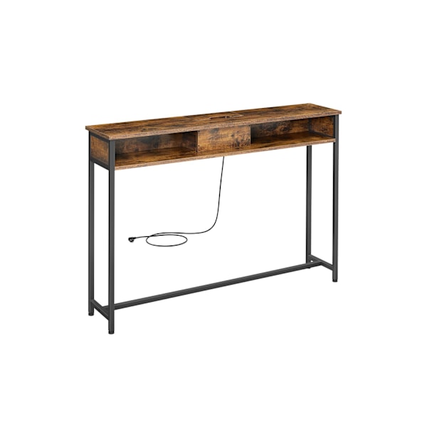 Smalt Konsolbord med Stikdåse, Sofabord, 25 X 120 X 81 Cm, Brun og Blæksort