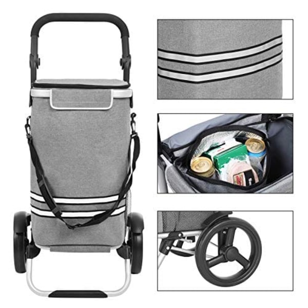 Songmics Shopping Trolley, Foldbar kundvagn, fast, med isolerad kylväska, 35L, grå
