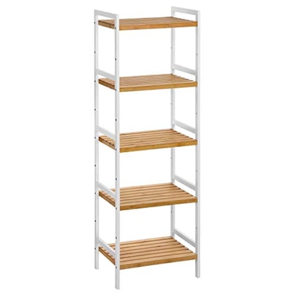 Songmics 5-etagers bambus opbevaringsreol, 31,5 x 45 x 142 cm, natur og hvid