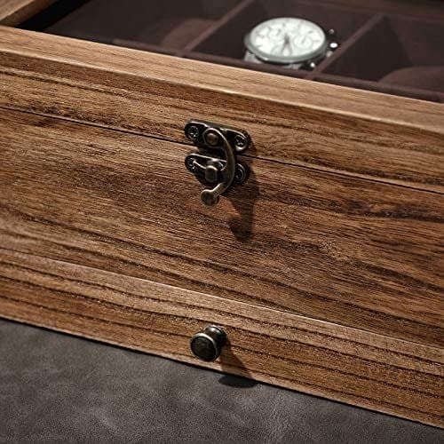 Watchbox Klockbox för 8 Klockor – 2-Nivåer Trälåda med Stort Glaslock, Sammetsfoder & Klockkuddar