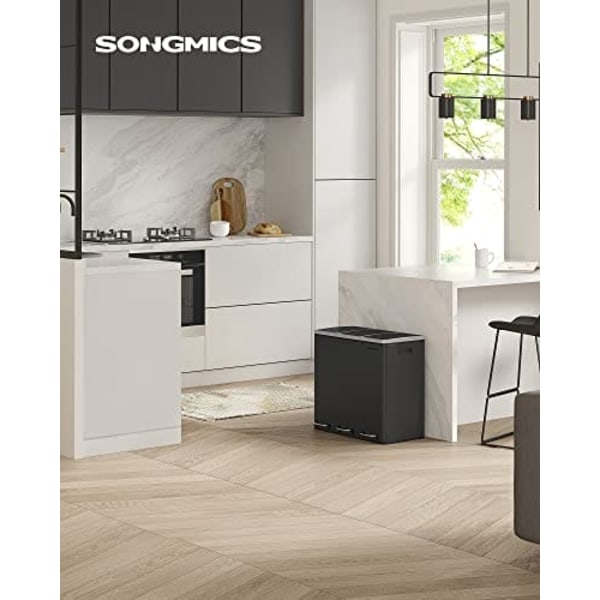 SONGMICS återvinningskärl, 3 x 18 L trippelkök, 3-fack pedalbehållare, svart