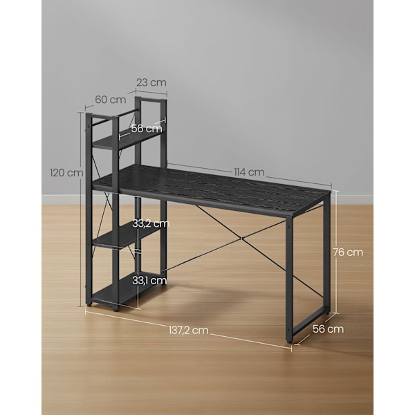 VASAGLE Computerbord, 137,2 cm bredt, Hjemmekontor, Ebony sort