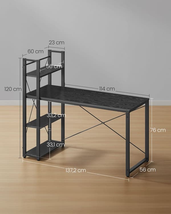 VASAGLE Datorbord, 137,2 cm brett, Hemmakontor, Ebony svart