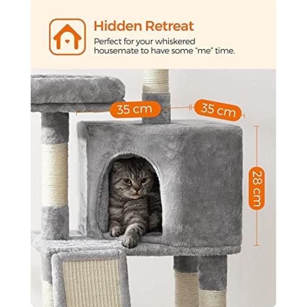 Cat Tree, Cat Condo 115 Cm, Skrapramp, Ljusgrå