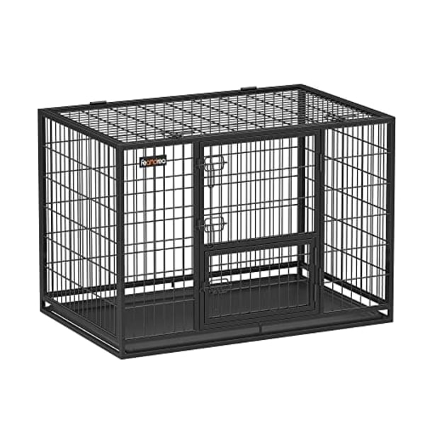 Heavy Duty Dog Crate Box Pet Crate 42 X 27,5 X 29,5 Tum För Stora Och Medelstora Hundar Säkra 2 Avtagbara Dörrar Easy Clean Puppy Run Xl Black