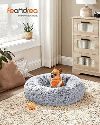 Feandrea Hundeseng, Donut Katteseng, Fluffy beroligende kæledyrsseng, 60 cm Grå