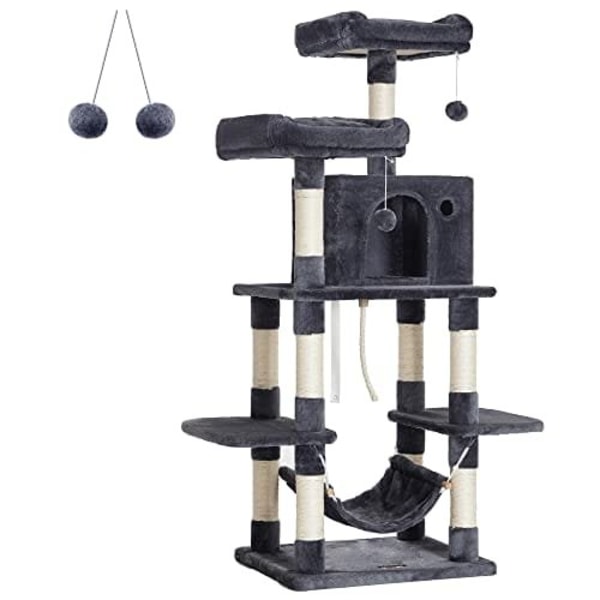 Cat Tree med Pompoms, Katttorn 150 Cm, Rökgrå