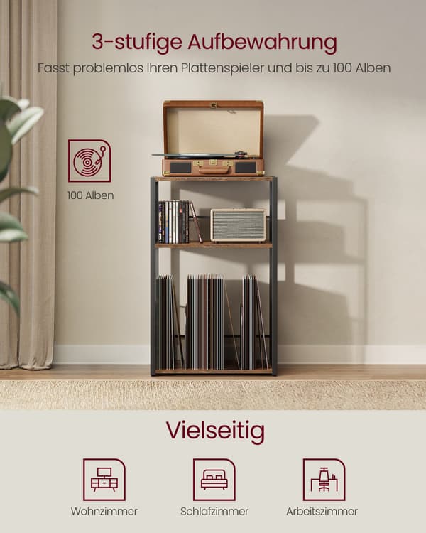 Pladespillerstativ, sidebord med 3 niveauer
