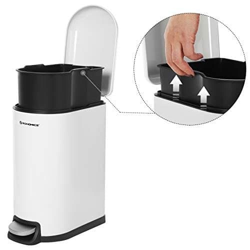 SONGMICS Smal soptunna, 10L pedalkorg, stål, vit