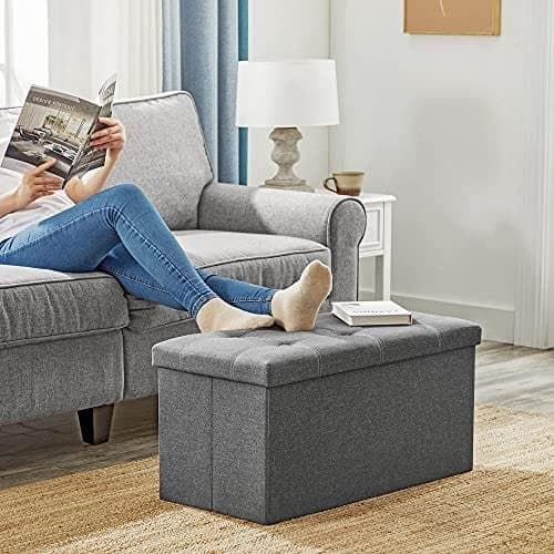 Songmics Bench Stool 80 liter kapacitet Seat Chest Storage Box, mörkgrå