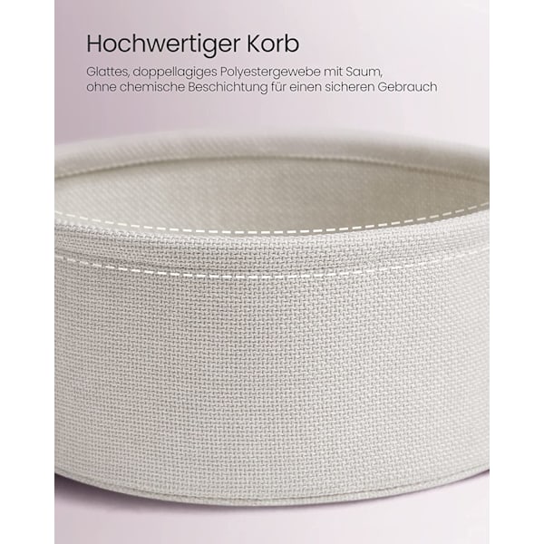 Vasagle sidebord, rundt sidebord med stofkurv, sengebord, pastelrosa/skyhvid