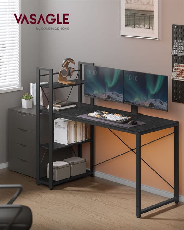 VASAGLE Datorbord, 137,2 cm brett, Hemmakontor, Ebony svart