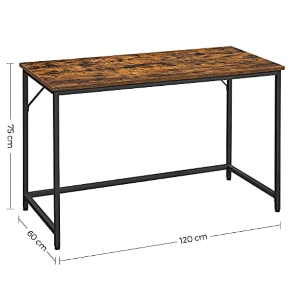 Vasagle Skrivebord, Computerbord, Lille kontorbord, 120 x 60 x 75 cm, Rustik Brun og Sort