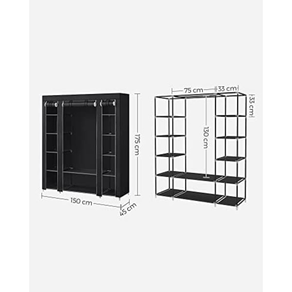 Songmics bærbar garderobe, sammenklappelig garderobe, 150 x 45 x 175 cm, sort
