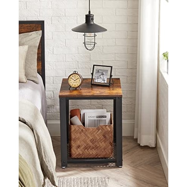Vasagle sidebord, industrielt endebord, sofabord, med metalram, let at samle, brun og sort