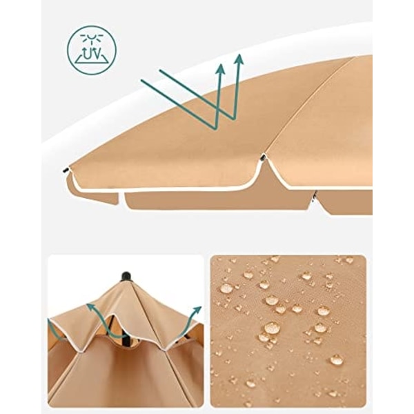 SONGMICS 1,6 m strandparaply, Parasol UPF 50+, solbeskyttelse, bærbar, taupe