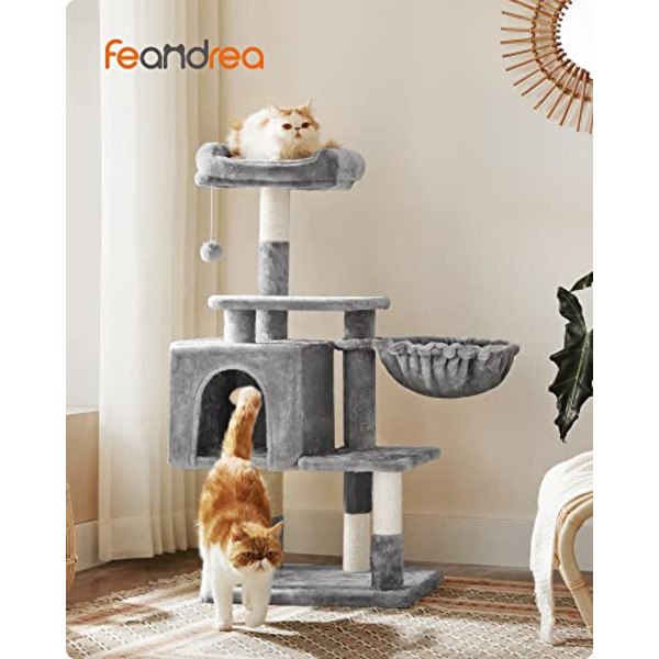 Feandrea Multilevel Cat Tree, 110 cm katttorn, kattlägenhet, ljusgrå
