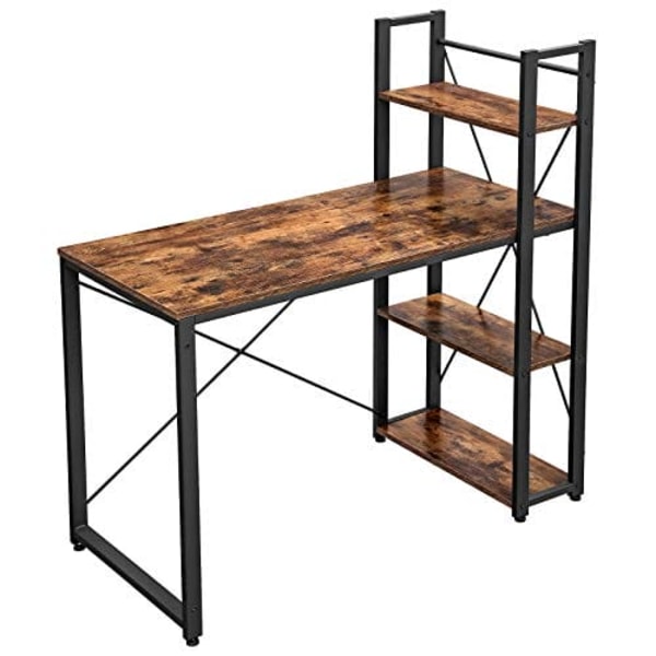 Vasagle computer skrivebord, 120 cm skrivebord med opbevaringshylder, rustikbrun og sort
