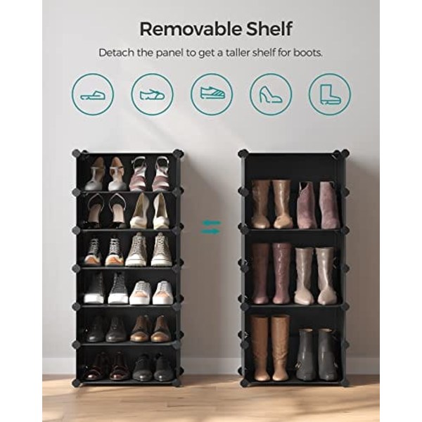 Songmics låsbart skostativ, opbevaringsarrangør, DIY-opbevaringsskab, garderobeskab, sort