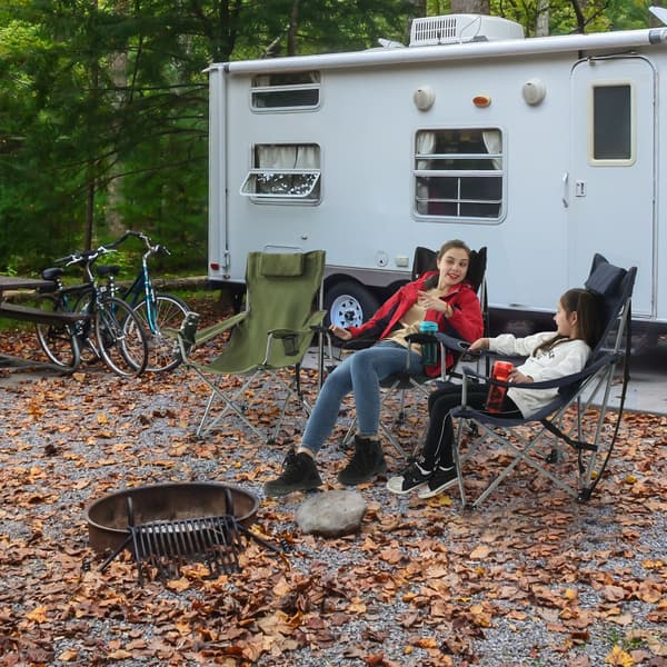 Hopfällbar campingstol, utomhusstol med armstöd, svart