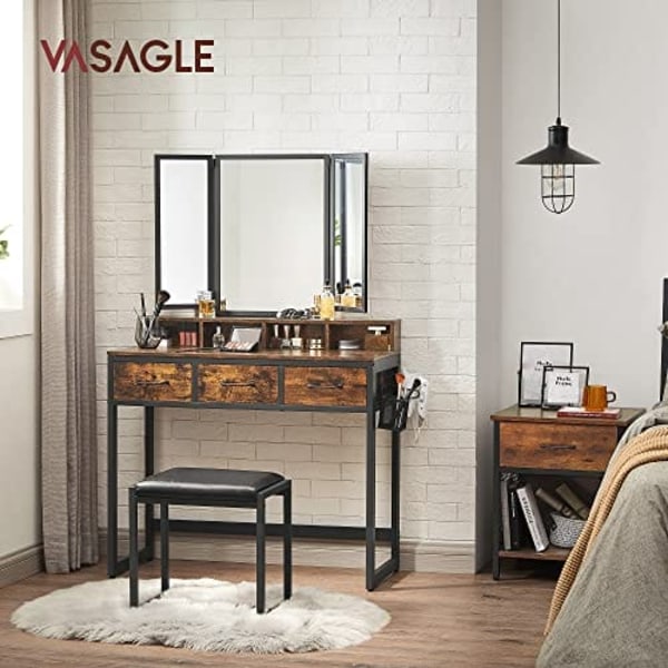 Vasagle toiletbord, sminkbord, rustik brun og sort