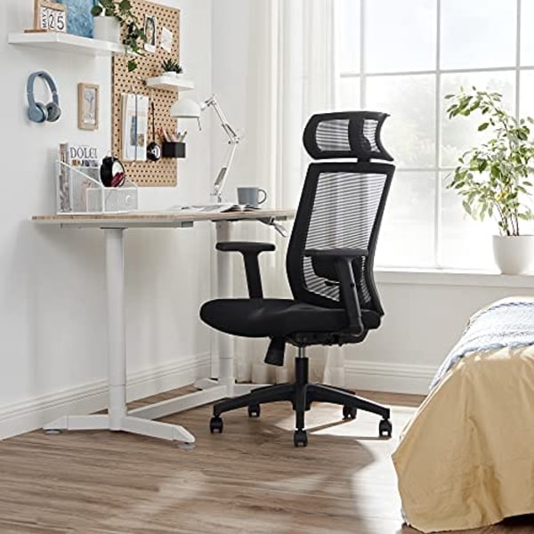 SONGMICS Kontorstol, Skrivebordsstol, Ergonomisk computerstol, 360° drejestol, Sort