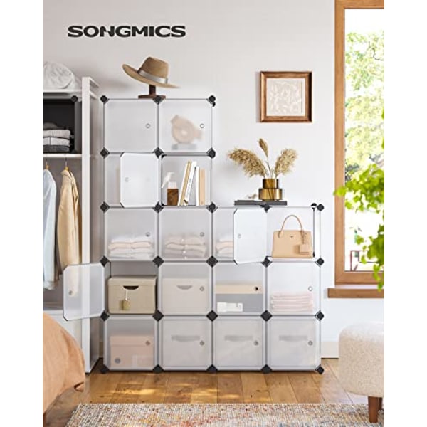 Songmics 15 Cube DIY opbevaringsenhed Plastgarderobe med døre, Hvid